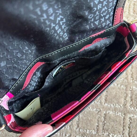 Kate Spade Laurel Way Lilah Floral Crossbody Bag Purse Black Pink Vegan Leather - Picture 6 of 12
